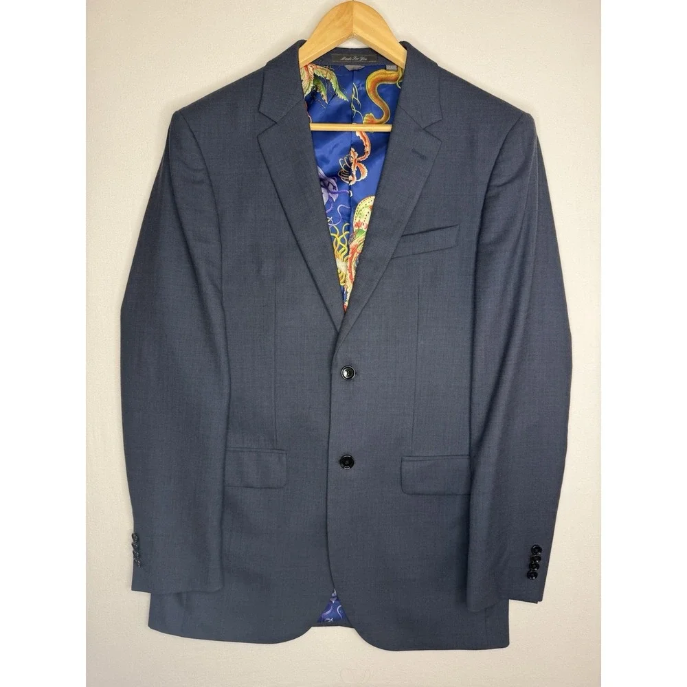 Indochino Luxury Wool Blazer Sportcoat 40R Navy Blue Jellyfish Lining Custom